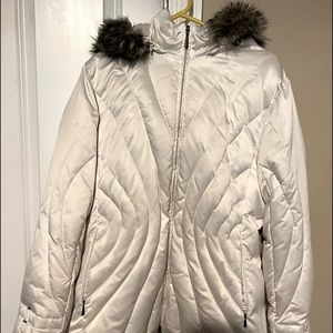 Down Jacket with removable faux fur hoodie.